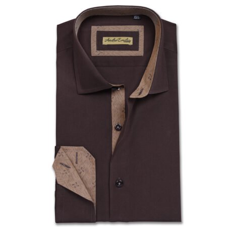 Chocolate Brown Dress Shirt With Inside Light Brown Trimming 1
