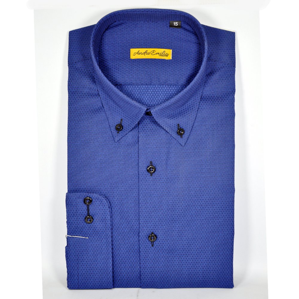 Royal Blue Men Shirt With Self Dotted Texture - Andre Emilio