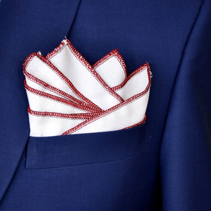 White & Red Outline Pocket Square