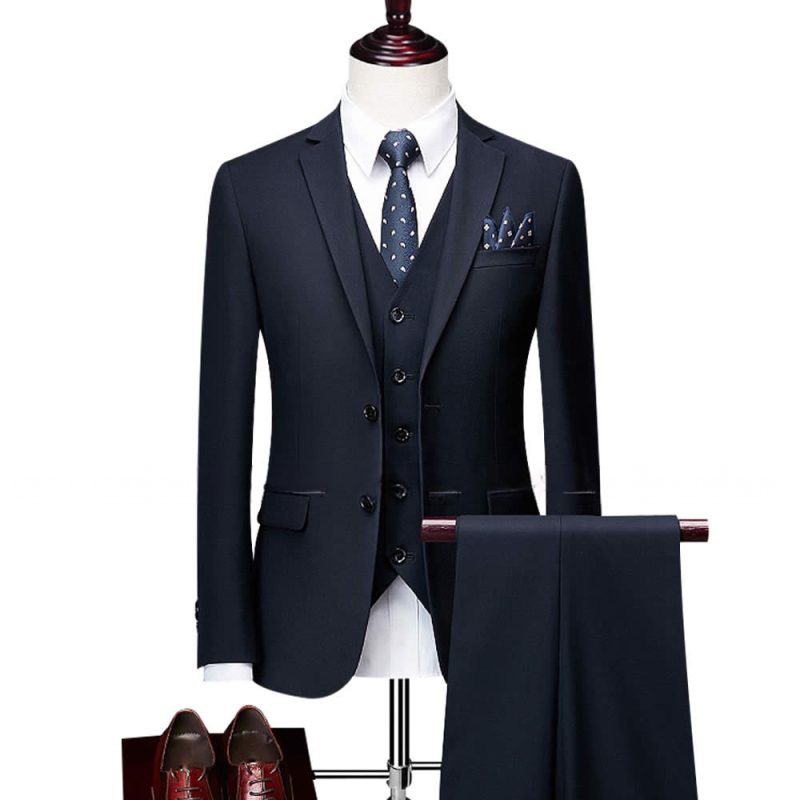 Customize Ink Blue Kings Suit With V Shape Waistcoat