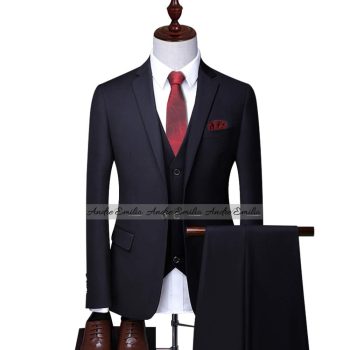 Dark Blue 3 Piece Suit with V-Shape Waistcoat