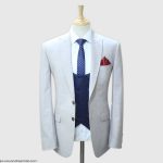 Light Grey 3 Piece Suit With Sky Blue Waistcoat