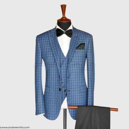 Light Blue Checkered Tuxedo Suit 1