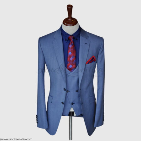 Bluish Grey 3 Piece Suit with Double Breasted Vest