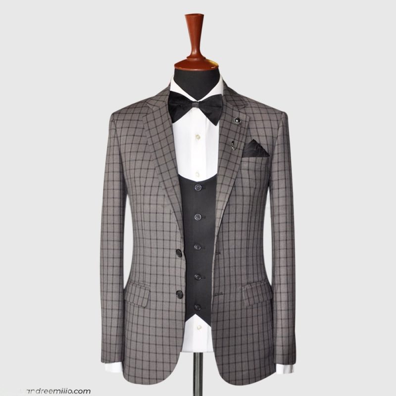 Fossil Gray Windowpane 3 Piece Suit
