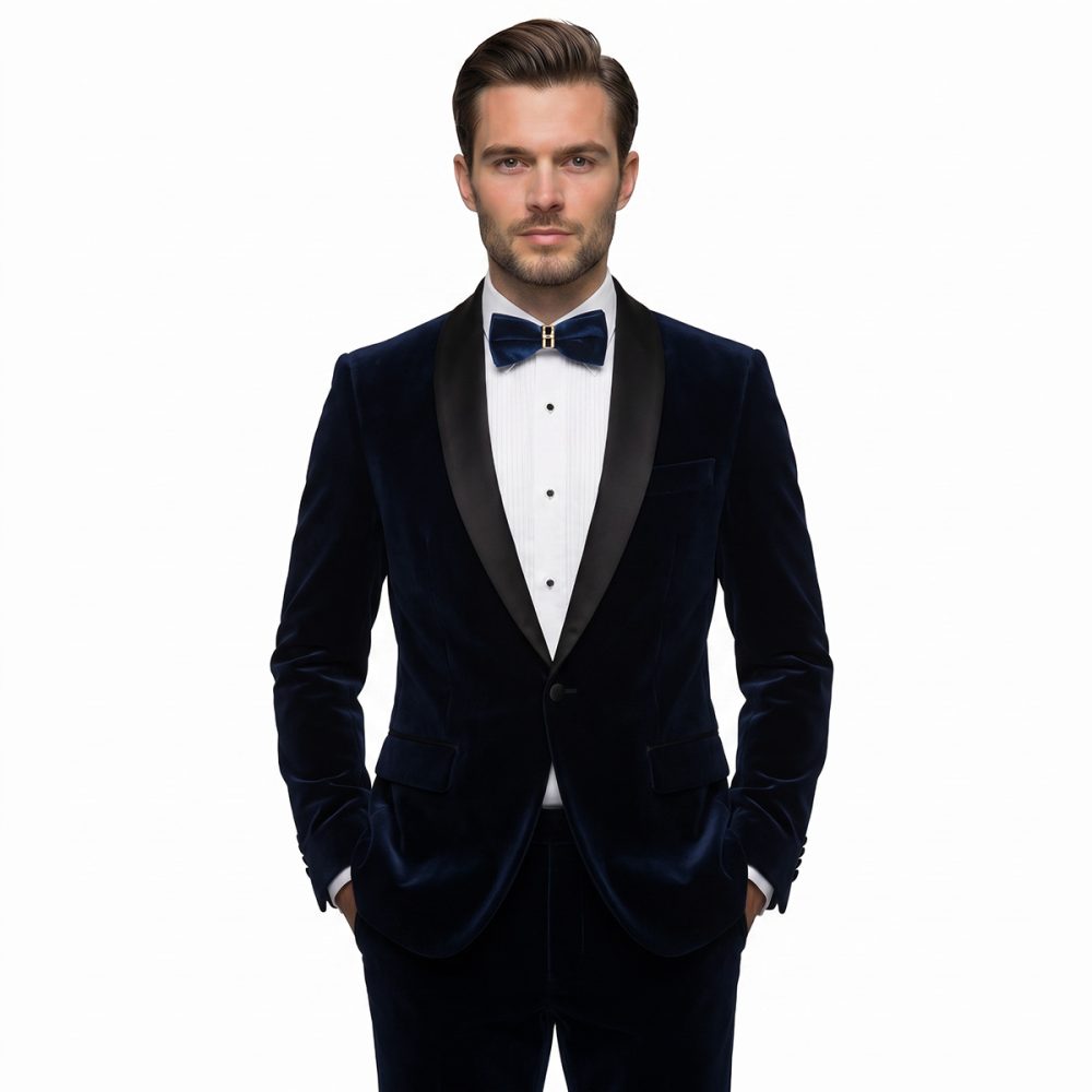 Andre Emilio Blue Velvet Tuxedo With Satin Lapel