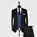 Dark Black 3 Piece Suit With Royal Blue Waistcoat
