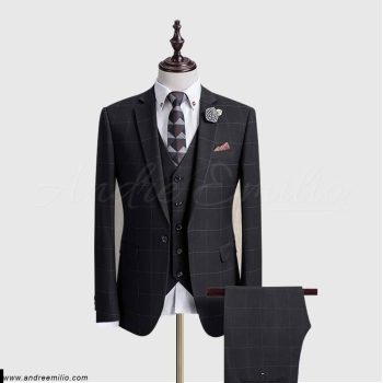 Windowpane Check Black 3 Piece Suit