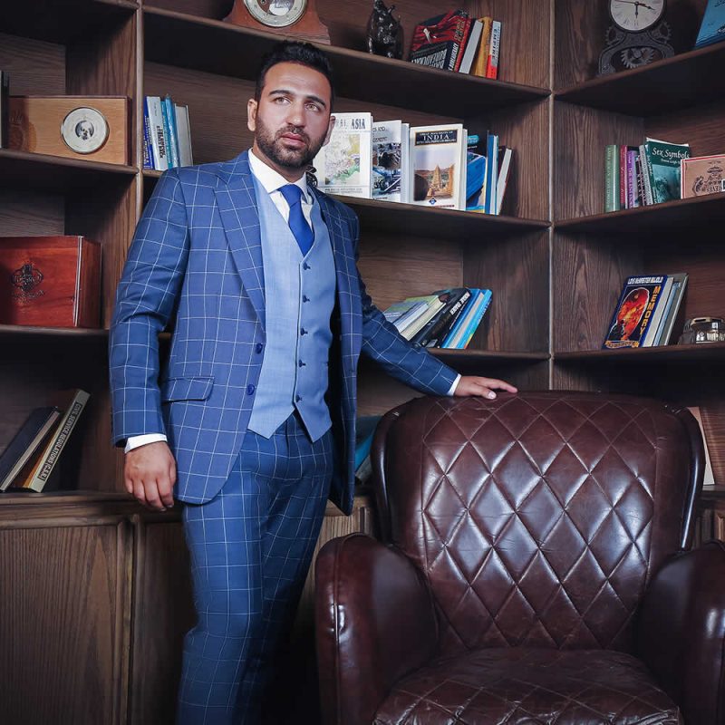 Blue Checkered 3 Piece Suit 1