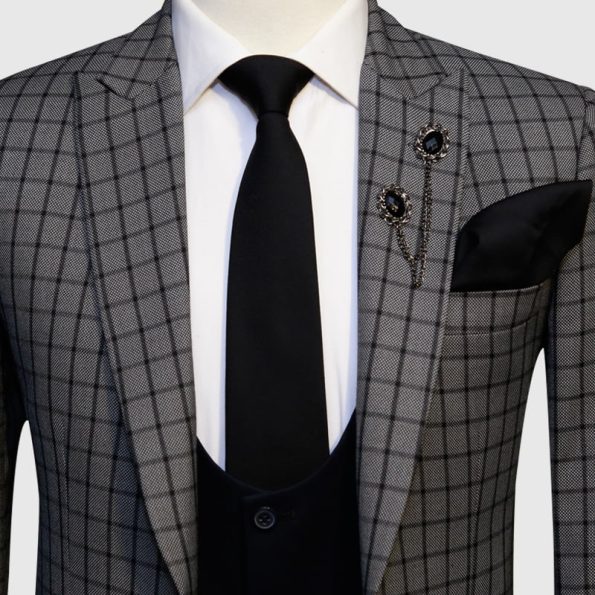Grey Checked 3 Piece Suit Front