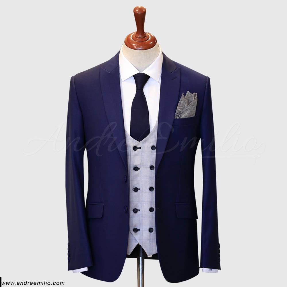 Buy Peak Lapel royal Blue 3 Piece Suit | Andre Emilio