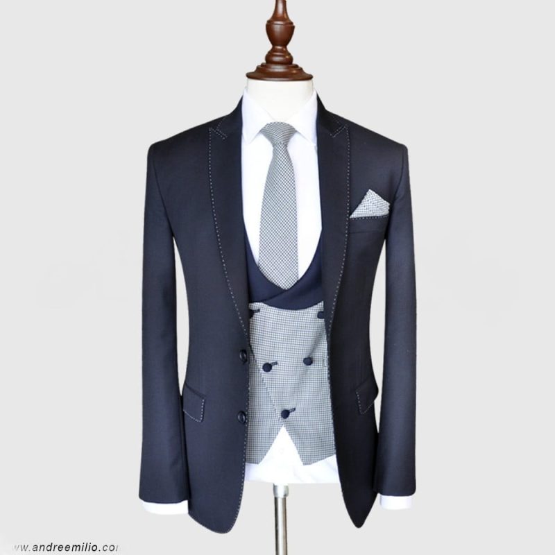 Slim Fit Bluish Grey 3 Piece Suit