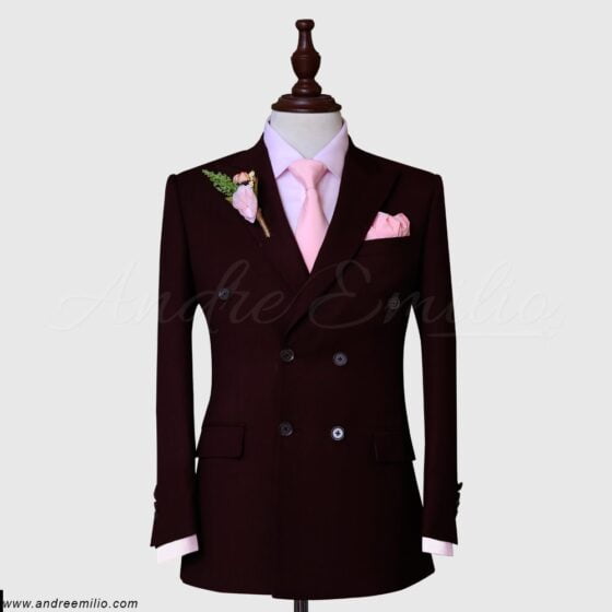 Burgundy Double Breasted Regular Fit Suit main image 1