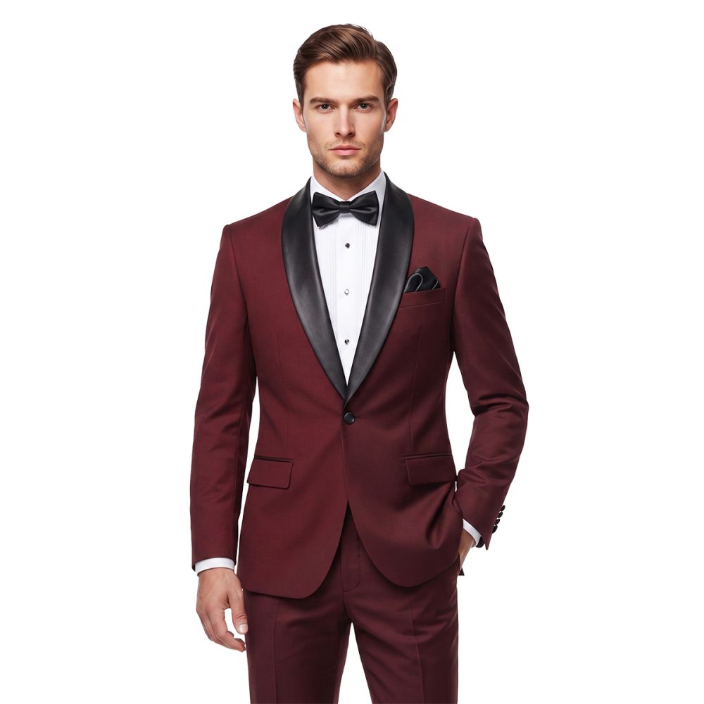 Slim Fit Blood Red Tuxedo With Black Lapel