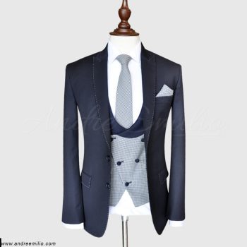 Slim Fit Bluish Grey 3 Piece Suit
