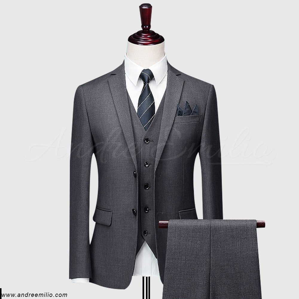 Buy Luxurious Solid Charcoal Grey 3 Piece Suit, 10% Off