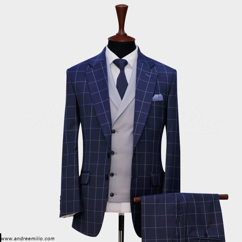 Navy Blue Windowpane Check Suit