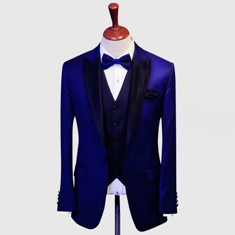Solid Blue Tuxedo With Black Lapel