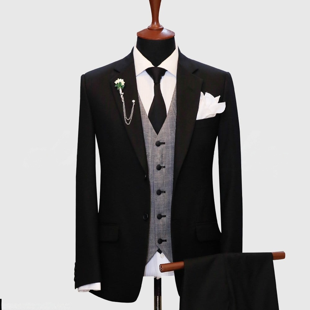 Black 3 Piece Suit With Dark Grey Waistcoat