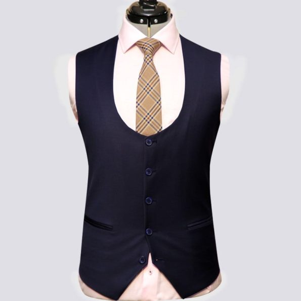 Modern Fit Stretch Navy Blue 3 Piece Suit Vest