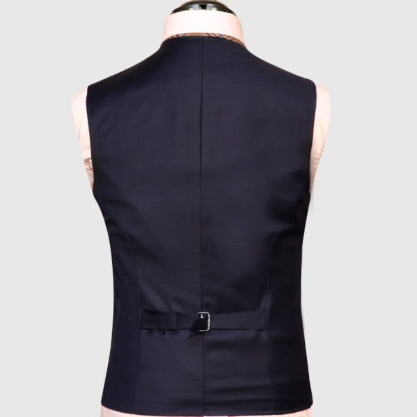 Modern Fit Stretch Navy Blue 3 Piece Suit Vest Back