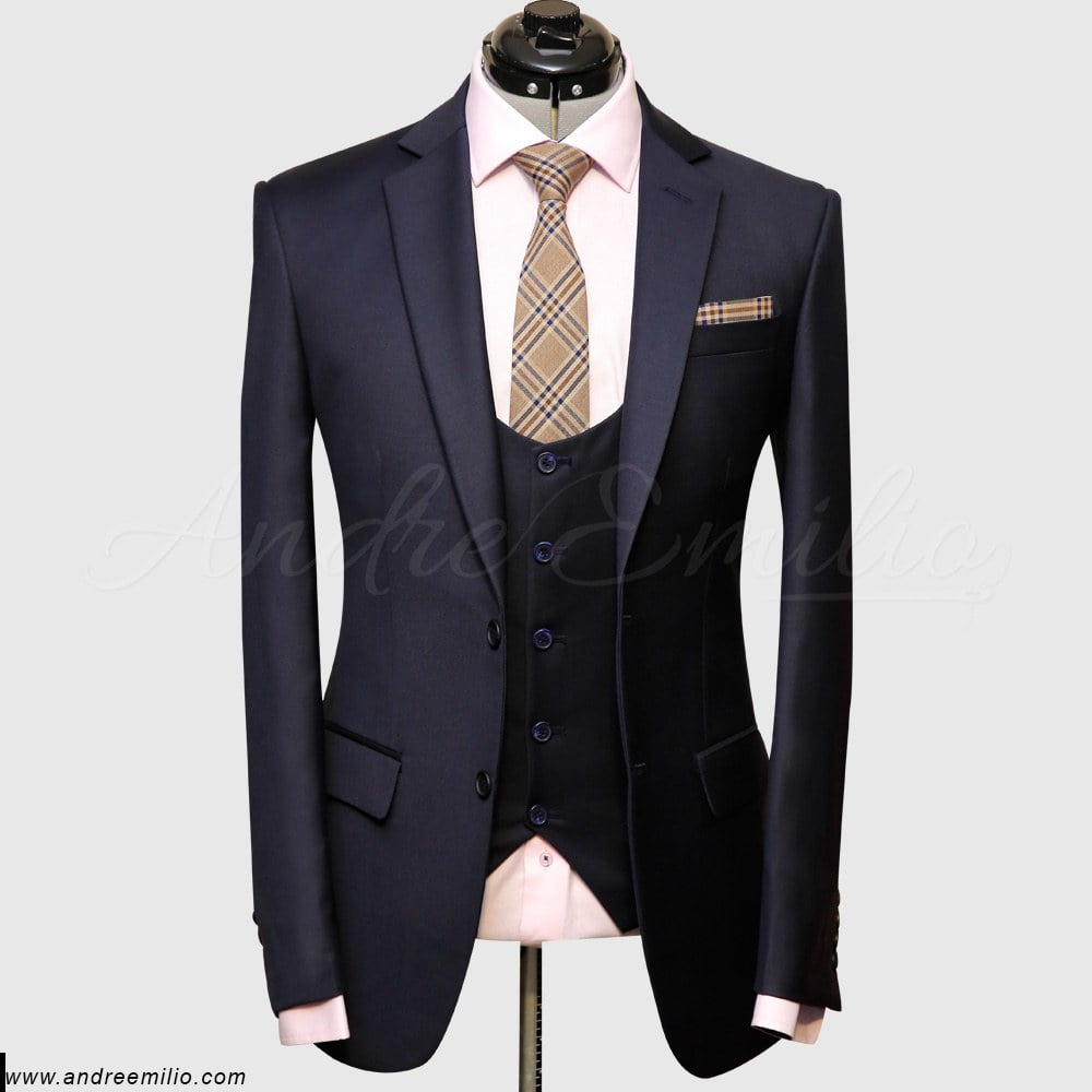 Modern Fit Stretch Navy Blue 3 Piece Suit, Save 30% Off