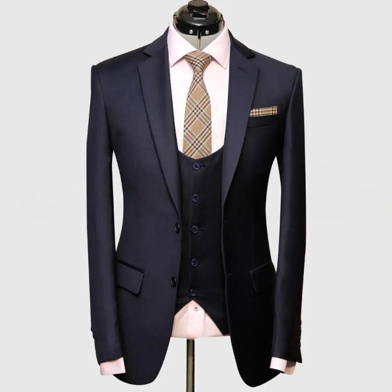 Slim Fit Stretch Navy Blue 3 Piece Suit
