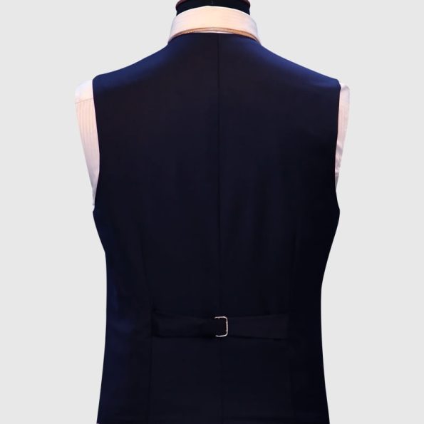 Solid Dark Blue 3 Piece Suit Waistcoat Back