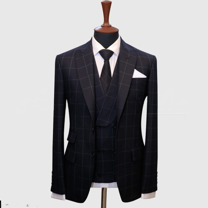 Ink Blue Windowpane Check 3 Piece Suit