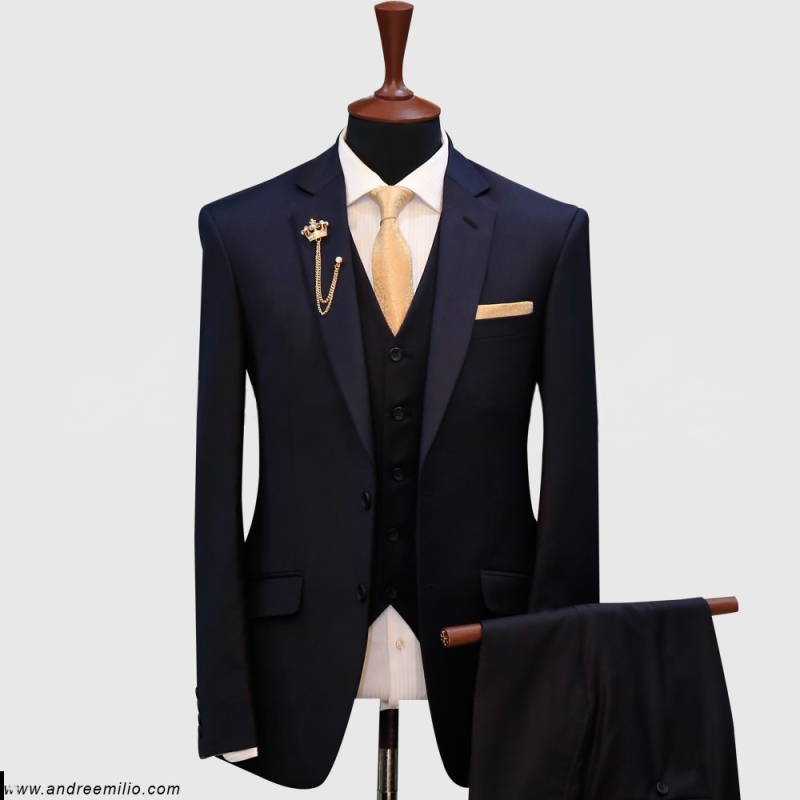 Solid Dark Blue 3 Piece Suit