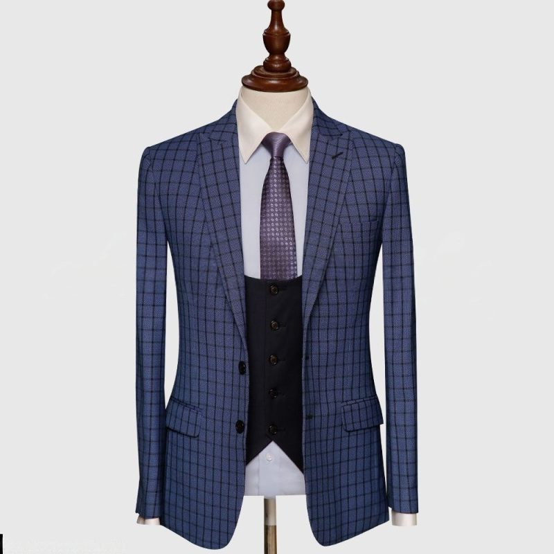 Tailored Fit Blue Check 3 Piece Suit
