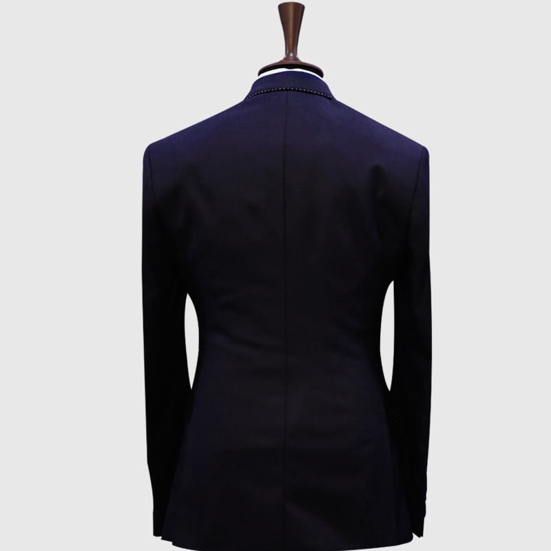 Men Modern Fit Navy Blue 3 Piece Suit Back