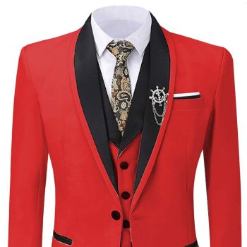 Red Tuxedo Wedding Suit Close Front