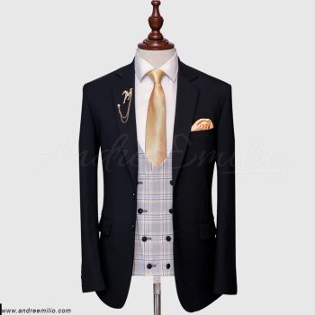 Black 3 Piece Suit Contrast Vest