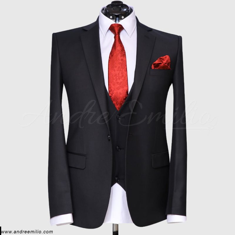 Mens Jet Black 3 Piece Suit