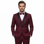 Andre Emilio Maroon Tuxedo Suit With Black Lapel