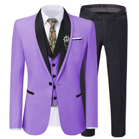 Man in elegant light purple tuxedo suit from Andre Emilio