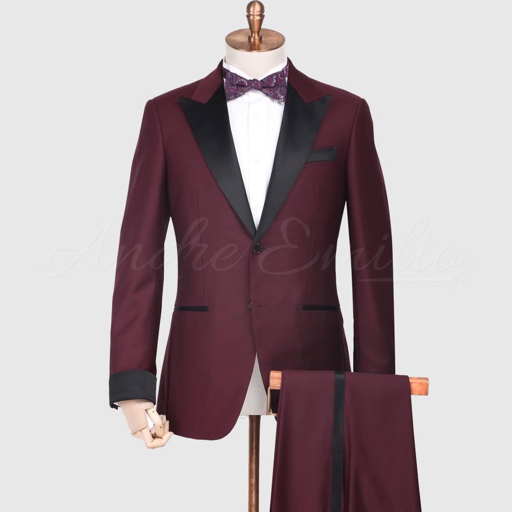 Maroon Velvet Tuxedo Jacket | Groomsmen Burgundy Wedding Suit