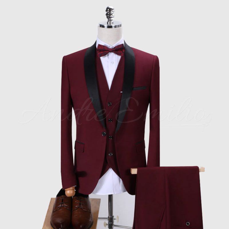 Maroon Tuxedo With Black Lapel