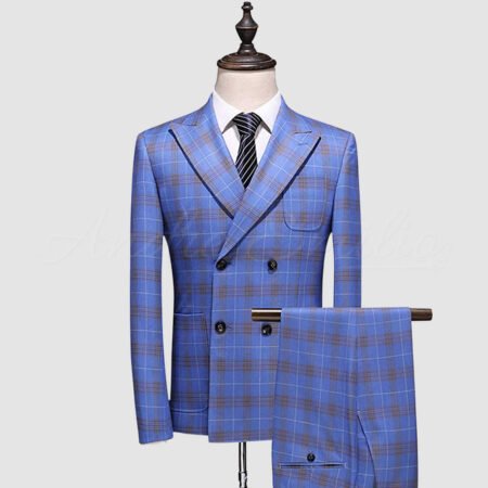 Windowpane Check Double Breasted Suit