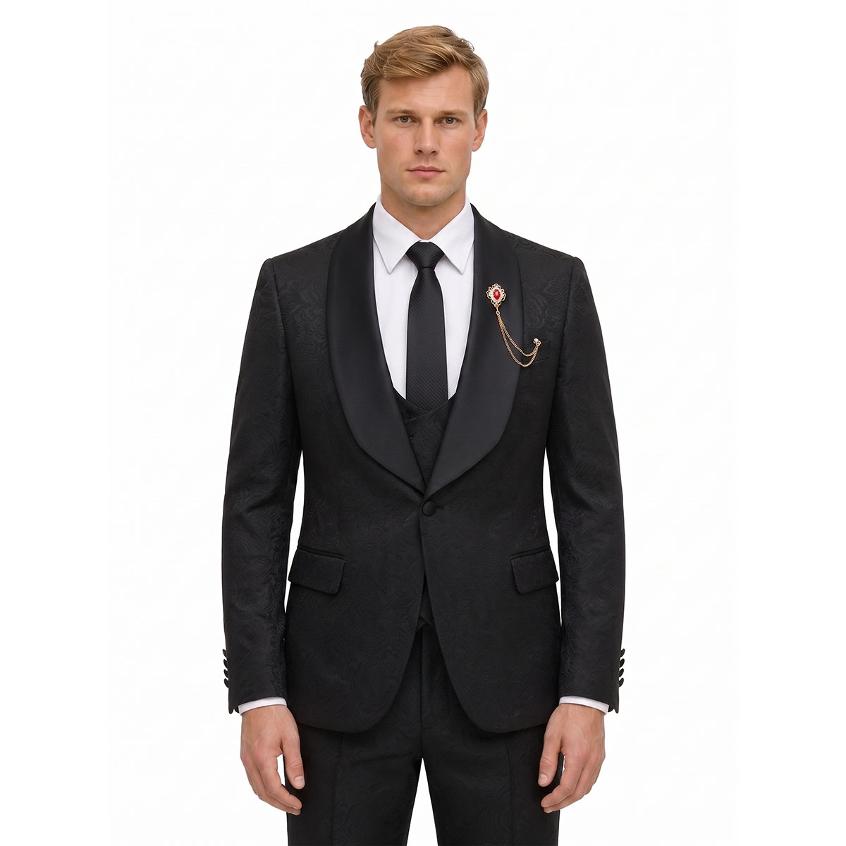 Andre Emilio Black Textured Tuxedo Suit