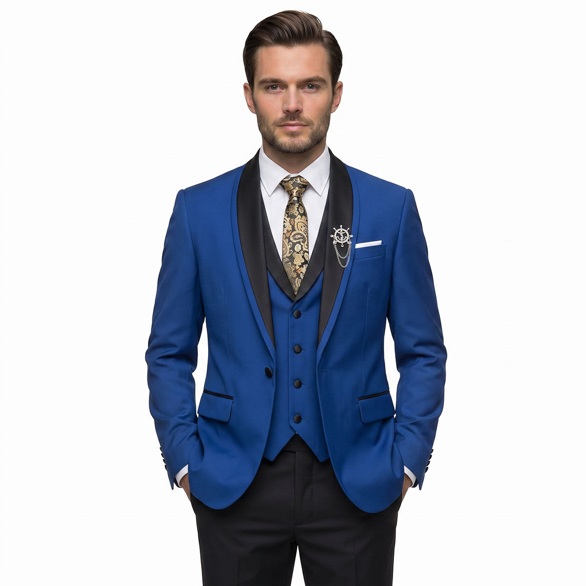 Andre Emilio Navy Blue Wedding Tuxedo Suit