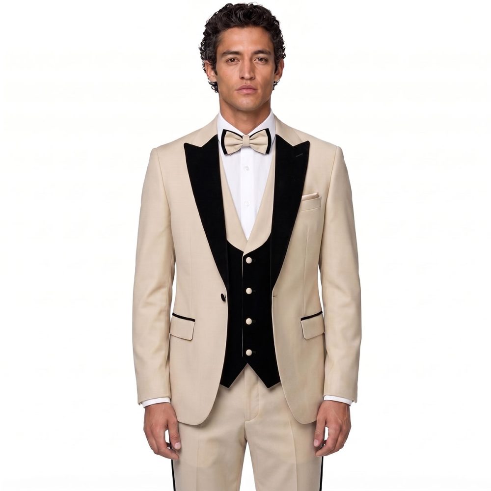 Andre Emilio Off White Tuxedo Wedding Suit