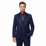 Dark Blue 3 Piece Tuxedo Suit Satin Lapel