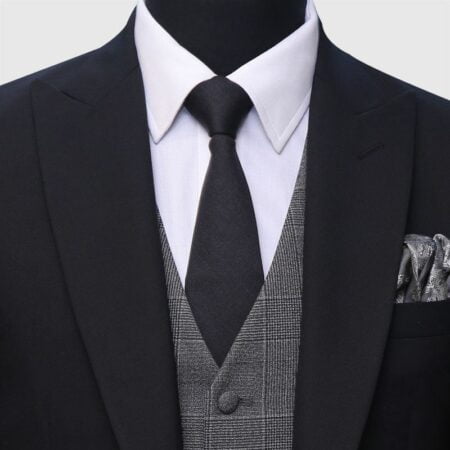 3 Piece Black And Gray Suit Closeup