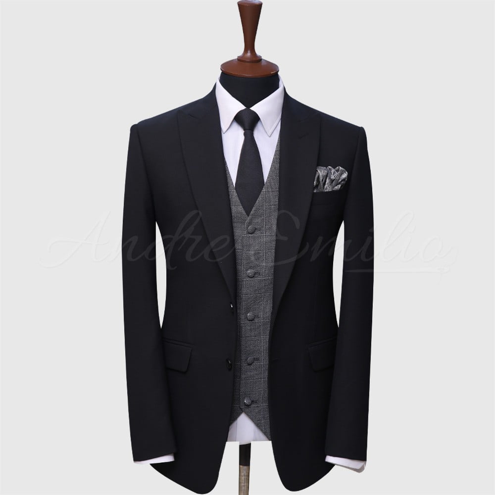 Buy 3 Piece Black And Gray Suit - Save Upto 20%