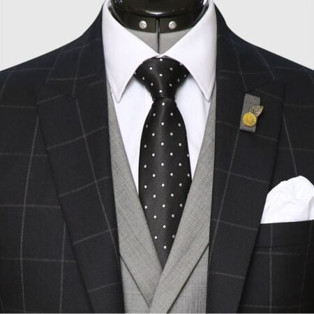 3 Piece Checked Black And Gray Suit Front