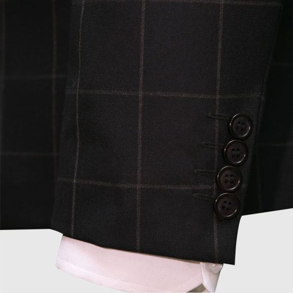 3 Piece Checked Black And Gray Suit Sleeves