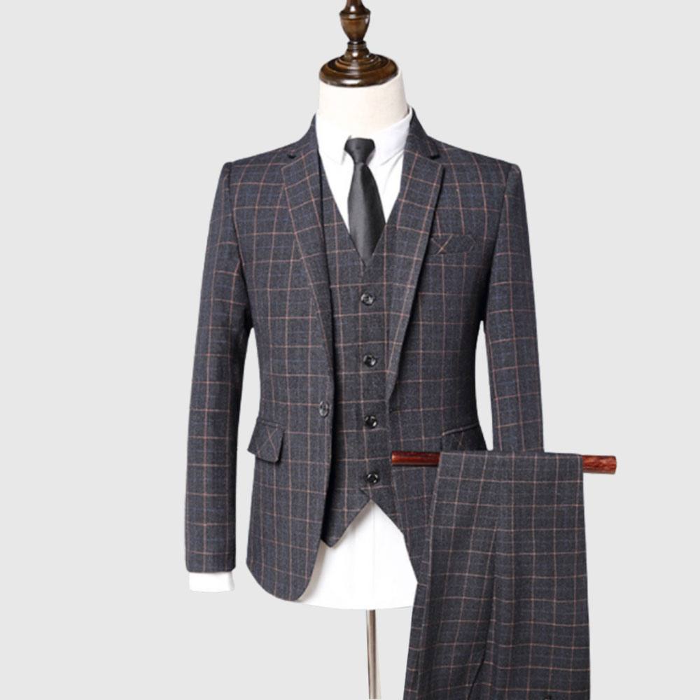 Mens Blue Tweed Check Three Piece Suit | Wedding Suits |Office Wear | Check  Suit