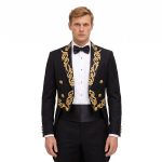 Andre Emilio Black British Tuxedo With Gold Trimming Men